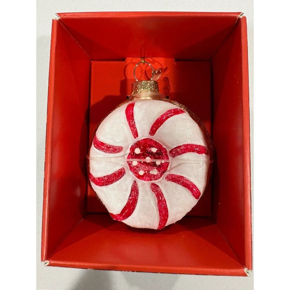 John Derian Target Cookie Peppermint Red White Glass Ornament 2025
